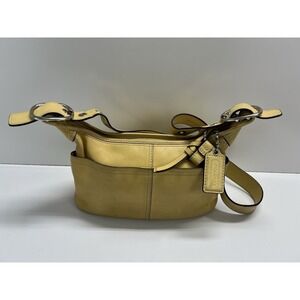 Coach Hobo Leather Shoulder Handbag Crossbody Purse F13354 Tan/Yellow